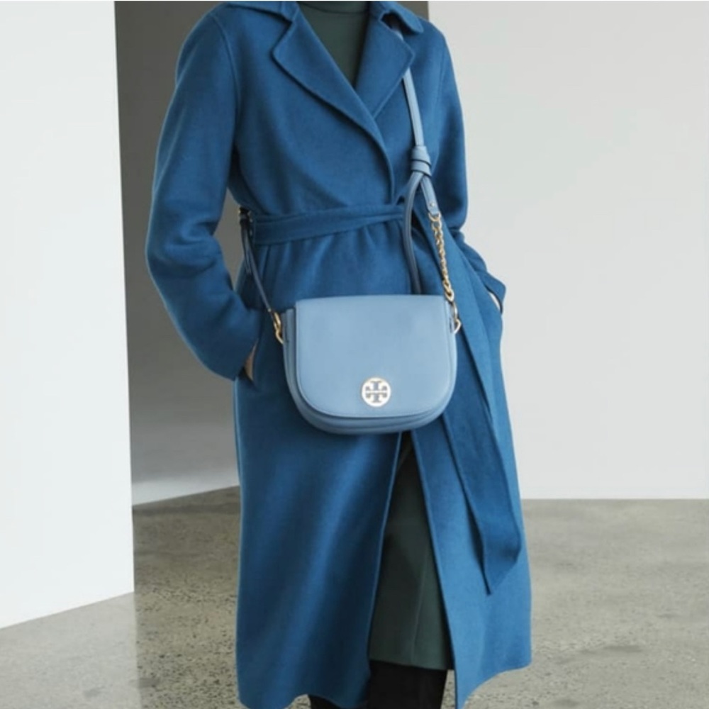 Tory Burch Blue Everly Leather Flap Saddle Bag - Picture 13 of 14